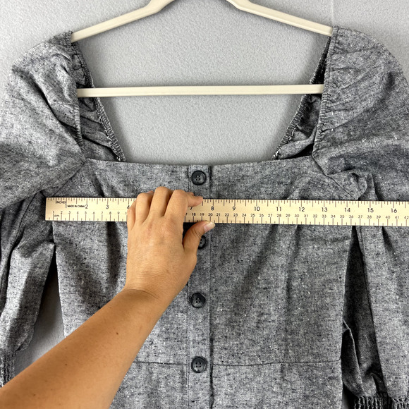 Reformation Gambino Harper Mini Dress Womens 6 Gray Puff Sleeve Smocked NWT - Picture 8 of 16